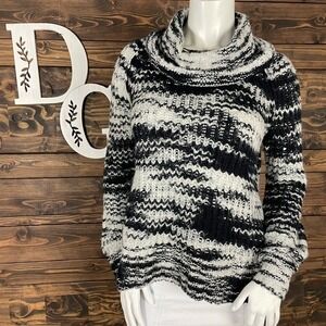A.n.a | Chunky Knit Cowl Neck Sweater High Low‎ Split Hem Marled Oreo Knit